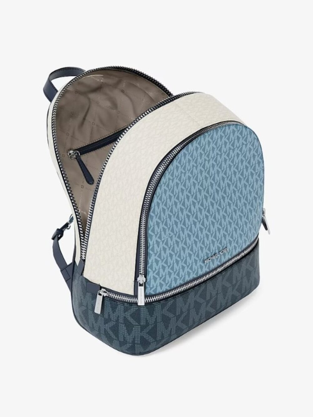 NWT Michael Kors Rhea Medium Color-Block Signature Logo Backpack Denim Multi - Picture 2 of 4